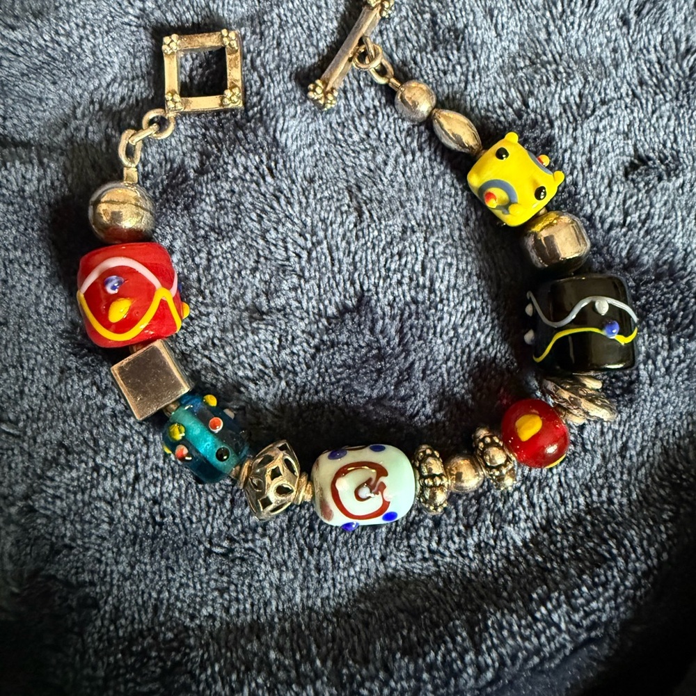 Colorful Beaded Solid Sterling Silver Bracelet Wi… - image 5